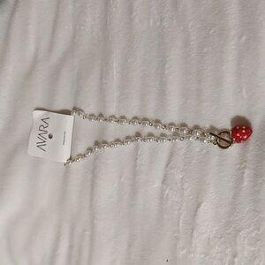 Gold Necklace with Red Strawberry Charm
